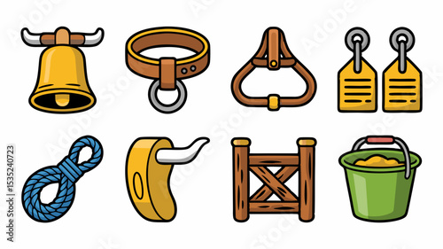 Cartoon Illustrations of Ranch and Farm Equipment.