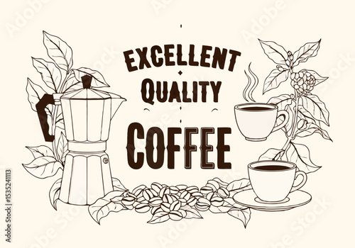 Excellent Quality Coffee with Moka Pot and Beans.
