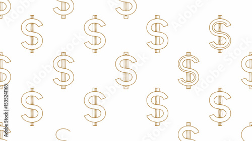 Repeating Pattern of Gold Dollar Sign Symbols.