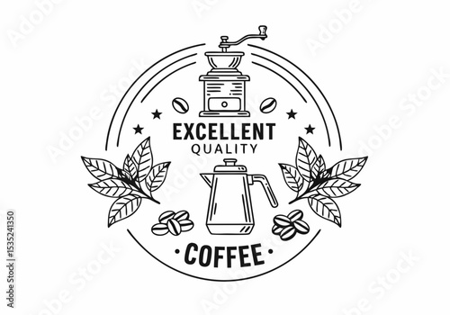 Excellent Quality Coffee: Grinder Pot Beans Leaves Design.