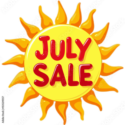 July Sale Announcement on a Sun Graphic.