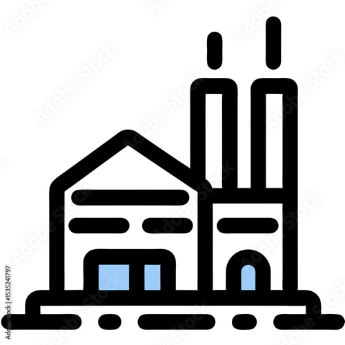 Stylized Illustration of a Factory with Two Smokestacks.