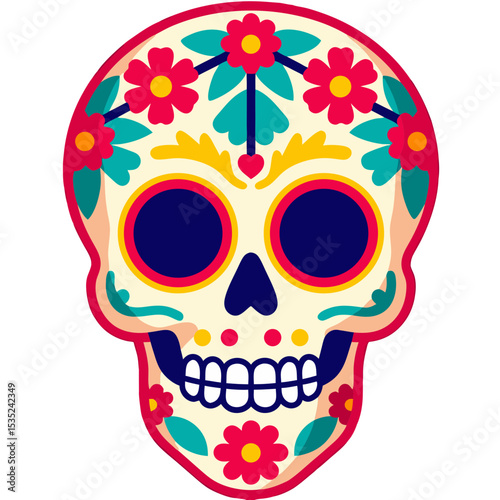 Colorful Sugar Skull Illustration for Day of the Dead Celebration.