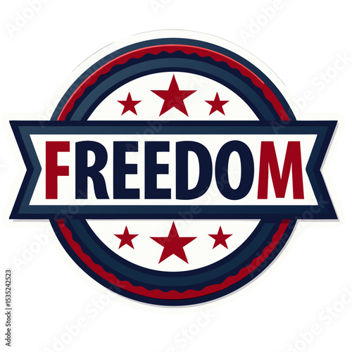 Patriotic Emblem Featuring the Word FREEDOM and Stars.