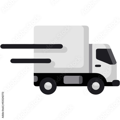 Stylized Delivery Truck with Motion Lines Gray and Black.