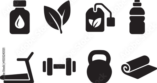 Wellness & Fitness Essentials Icons Vector Set – Organic, Hydration & Gym Gear