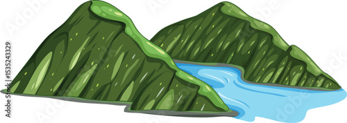 Lush Green Hills with River Running Through the Valley