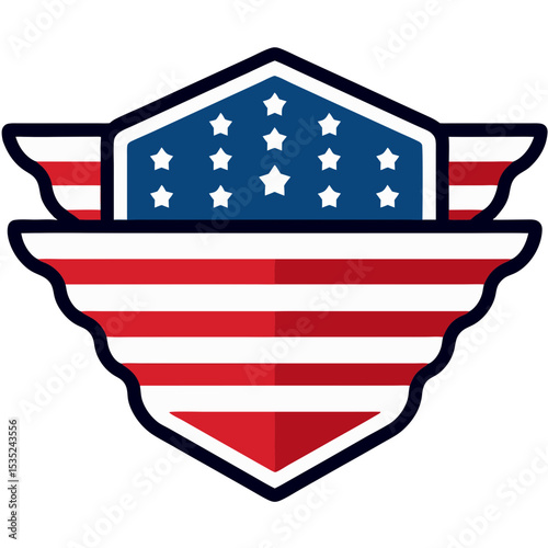 American Flag Shield with Stars and Stripes Design.