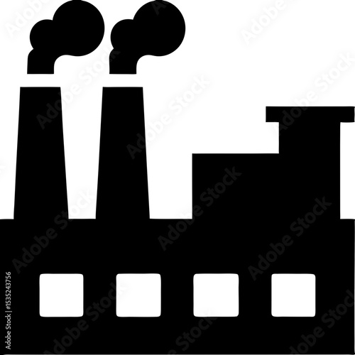 Silhouette of a Factory with Two Smokestacks Releasing Smoke.