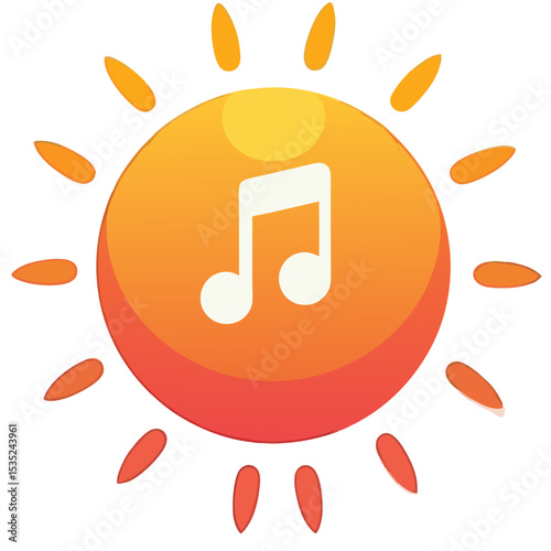 Sunny Musical Note Design: Abstract Sunburst and Music Note Illustration.