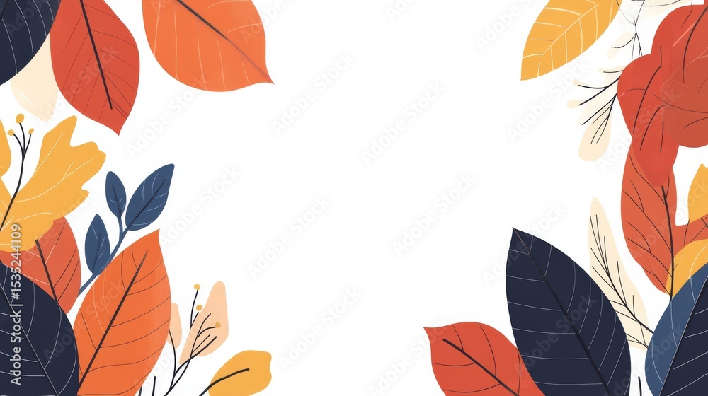 Obraz premium Isolated on a white background, a rectangular frame created from autumn leaves in various colors can be used to design posters, banners, greeting cards, and invitations, leaving space for seasonal