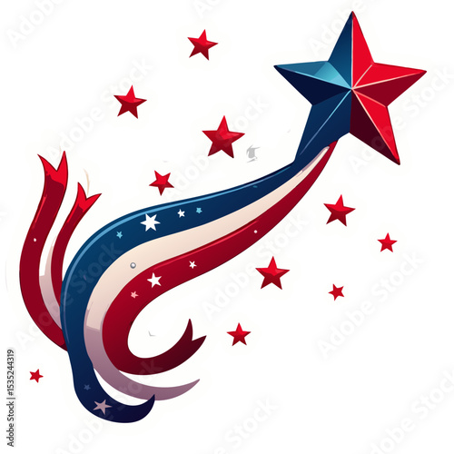 Colorful Star with Ribbons and Stars Soaring High.