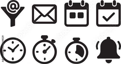 Time Management & Email Filter Icons Vector Set – Reminders, Alerts & Scheduling