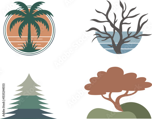 Four Tree Logo Designs Number Ninety Five Orange Teal Green Brown
