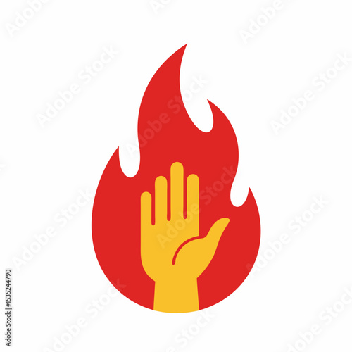 Stylized Hand Symbol Within Flames Representing Warning or Danger.
