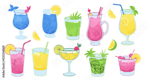 Colorful Variety of Refreshing Summer Cocktails.