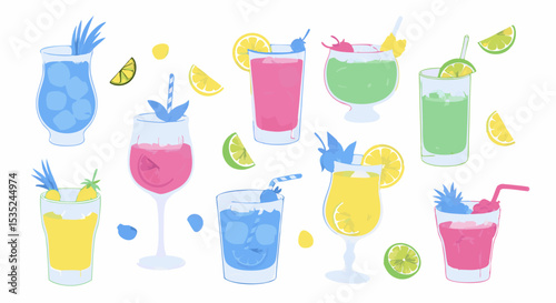 Colorful Collection of Refreshing Summer Cocktails.