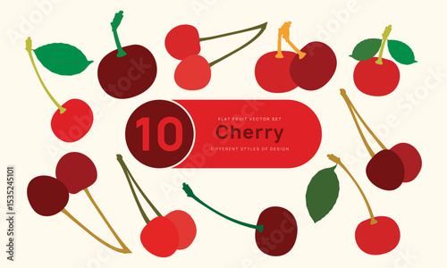 10 Cherry Fruit Vector Design Set – Whole, Paired, and Artistic Styles