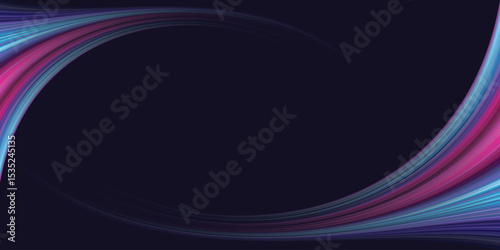 Abstract colorful neon light dynamic twirl around motion as a ellipse frame on dark blue background graphic illustration have blank space.