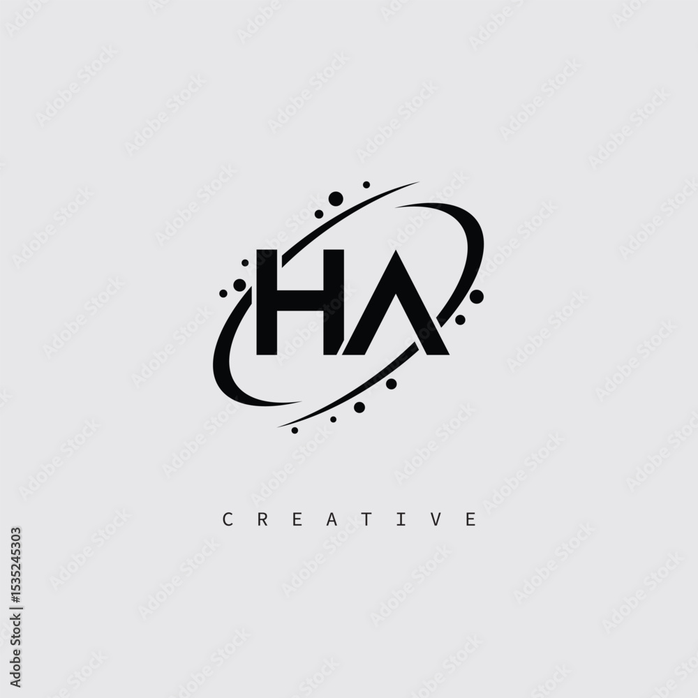 Fototapeta premium HA Creative Monogram Logo – Minimal Futuristic Letter mark Design with Space Orbit Style and swirl Style for Modern Branding & Tech Identity
