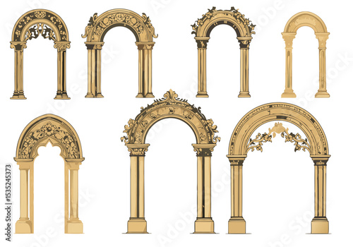 Collection of Ornate Architectural Arches and Pillars.