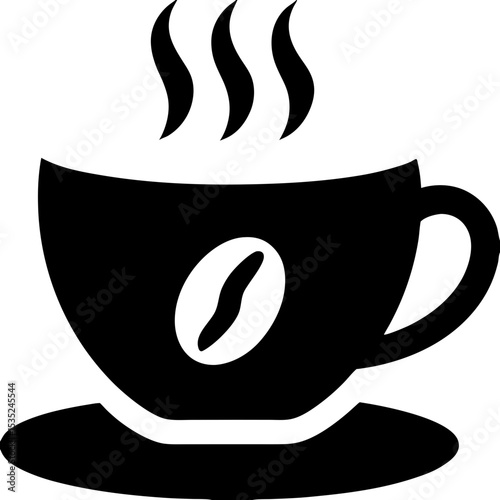 Hot Coffee Cup with Steam and Bean.