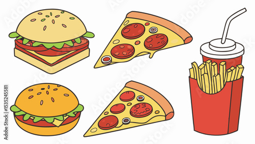 Delicious Fast Food: Burgers Pizza and Fries.