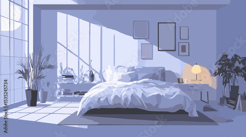 Cozy bedroom with sunlight streaming in. Healthy lifestyle and relaxation.