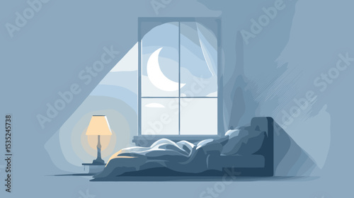 Sleeping person in a cozy room with moonlight through the window. Healthy lifestyle and restful sleep.