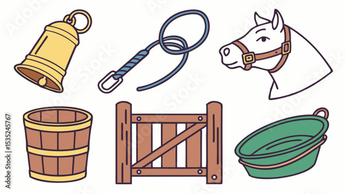 Farm Equipment and Animal Illustrations.