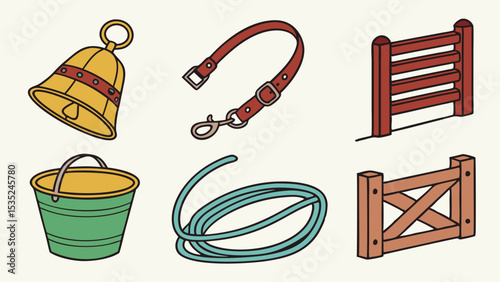 Farm Accessories: Bell Leash Bucket and Fences.