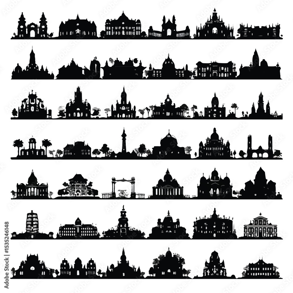 Fototapeta premium architectural silhouette set, Black & White silhouette set 