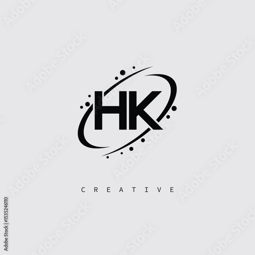 HK Creative Monogram Logo – Minimal Futuristic Letter mark Design with Space Orbit Style and swirl Style  for Modern Branding & Tech Identity