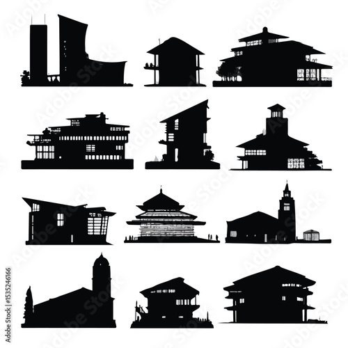 architectural silhouette set, Black & White silhouette set 