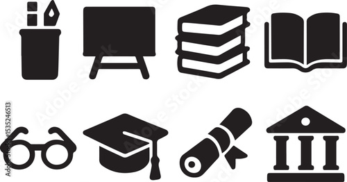 Education & Learning Icons Vector Set – School, Books & Graduation Essentials
