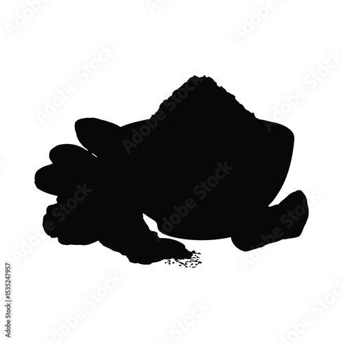 Abstract black silhouette resembling a hand holding organic matter on white background