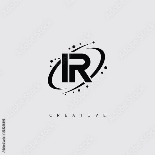 IR Creative Monogram Logo – Minimal Futuristic Letter mark Design with Space Orbit Style and swirl Style  for Modern Branding & Tech Identity