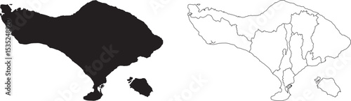 Bali map. Map of bali island with administrative borders isolated on white background. Vector illustration