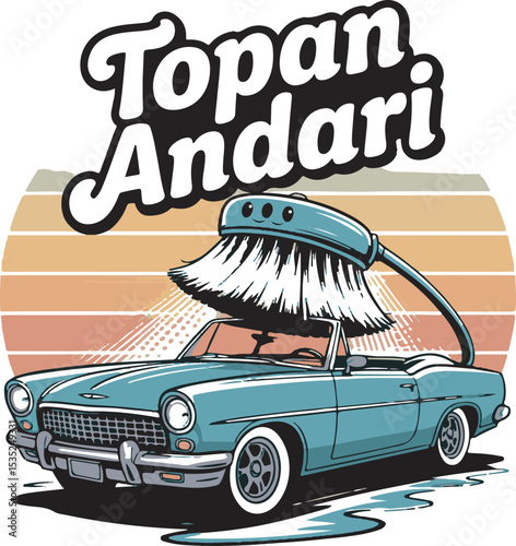 Teal Classic Car Wash Logo Design Topan Andari Retro Sunset