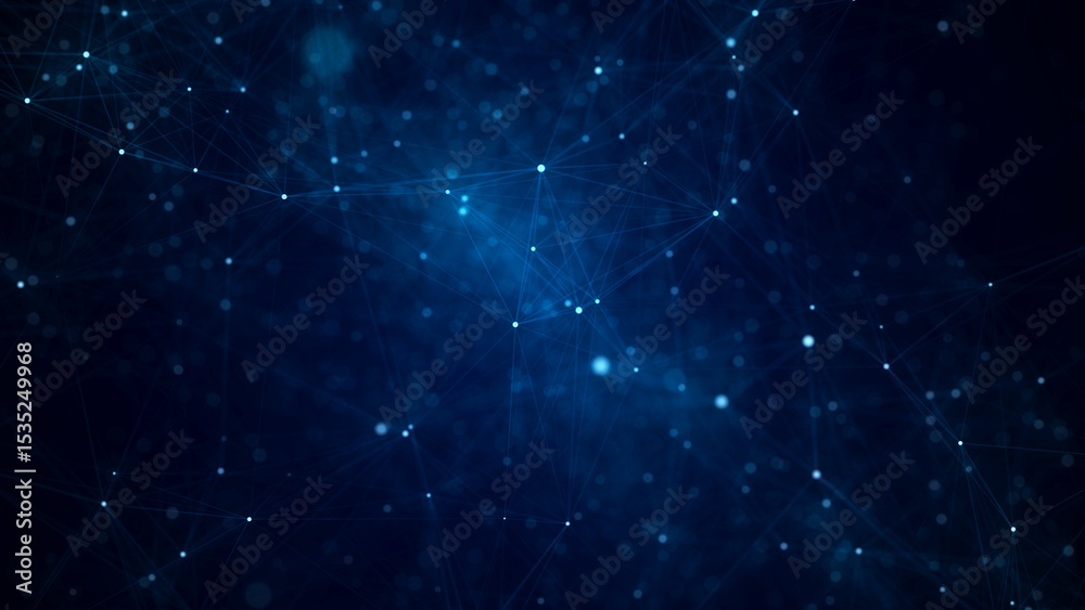 Fototapeta premium Network connection structure. Abstract blue background with moving dots, lines and triangles. Futuristic illustration. Digital technology design. 3d rendering