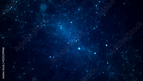 Network connection structure. Abstract blue background with moving dots, lines and triangles. Futuristic illustration. Digital technology design. 3d rendering