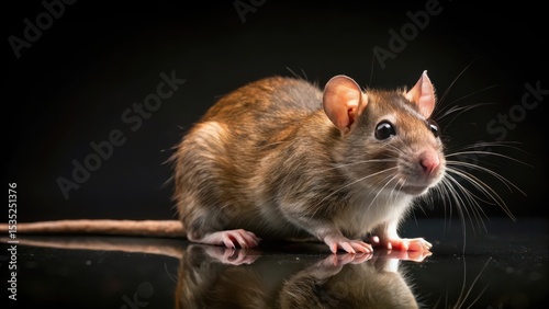 Brown domestic rat on black background, laboratory animal, black background,  laboratory animal, black background