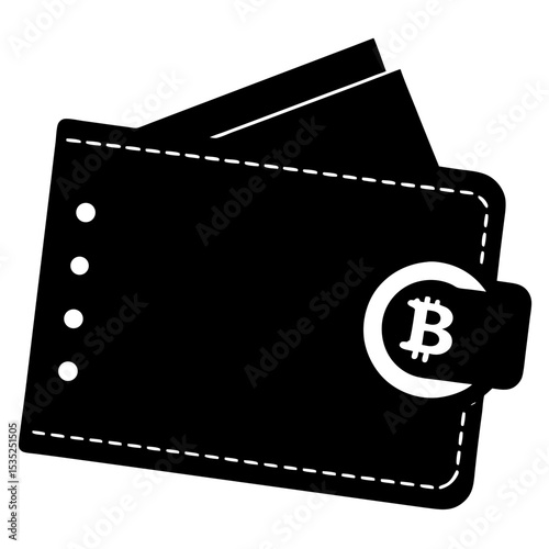 Bitcoin wallet with cards black silhouette vector illustration