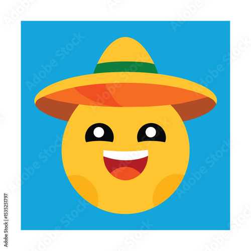 Happy Emoji Character Wearing Sombrero AI