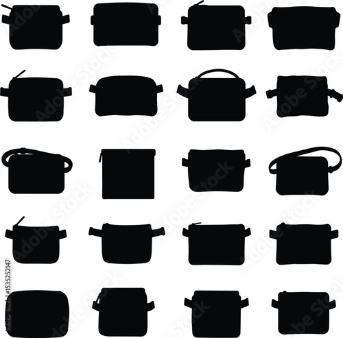 Stylish vector illustration featuring a diverse collection of women's handbags, clutches, and shoulder bags in various colors and designs, perfect for fashion, accessories, and e-commerce projects.