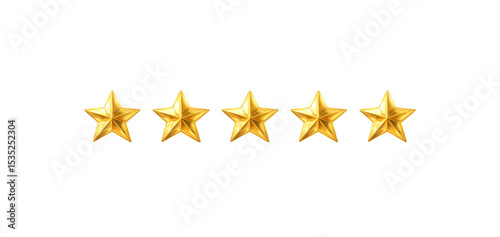 Five Gold Star Rating Icon Review and Ranking Symbol on White Background