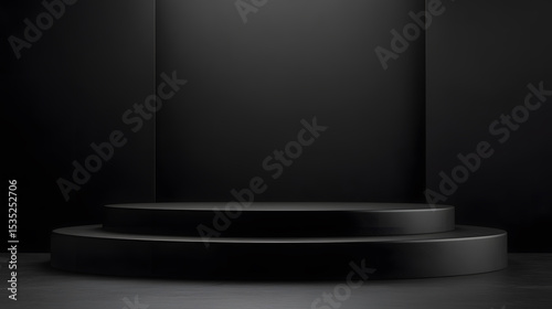 Minimalist Black Podium in Dark Room