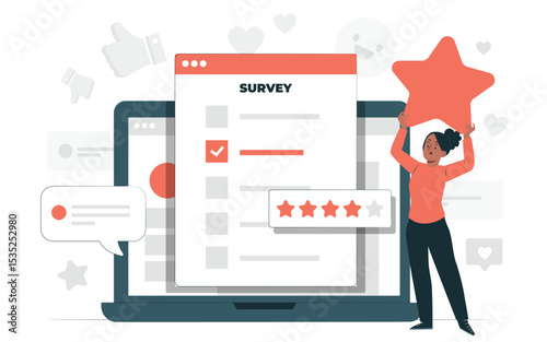 Survey Vector Illustration . People Giving Feedback, Choosing Answer, Making Decision and Research. Collection of Online Survey, Customer Review, Voting, Checklist, Client Feedback for Web Design