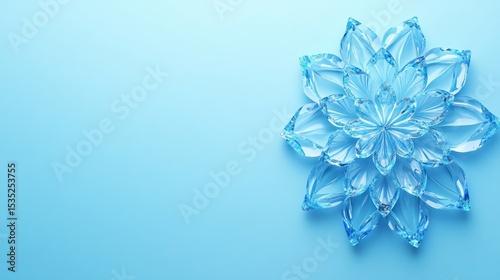 Ethereal crystallized cyan rosette on calming cerulean gradient backdrop, clean and bright