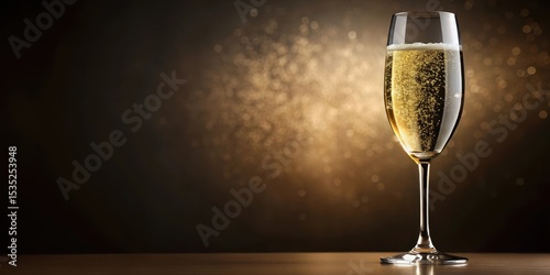 Bubbles rising in a glass of champagne , sparkling drink, effervescence